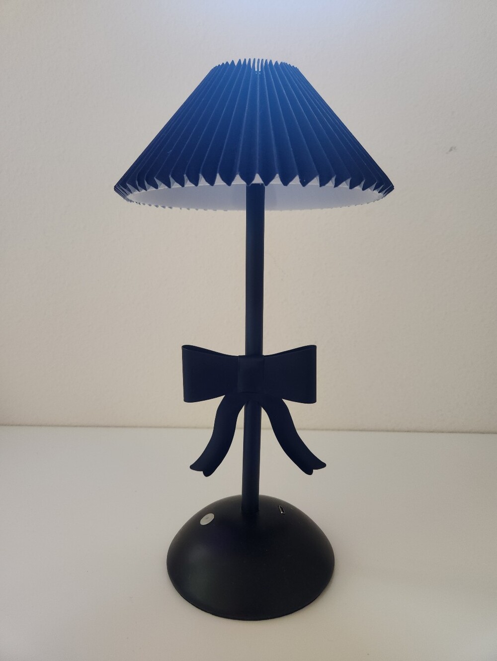 One Design Home Black Bow Pleated LED Table Lamp Rechargeable Accent Light